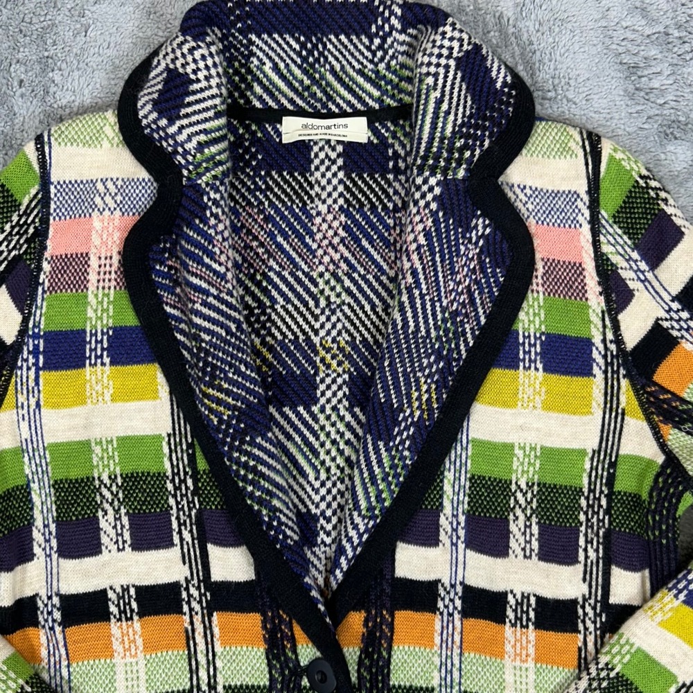 Aldo Martins Barcelona Wool Alpaca Plaid Knit Long Cardigan Coat Multi-Color